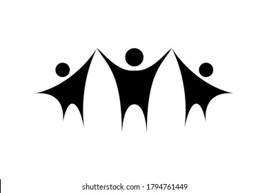 Human figures chain hands up stand in row .  People hold hands in a spirit of togetherness. Vector illustration.