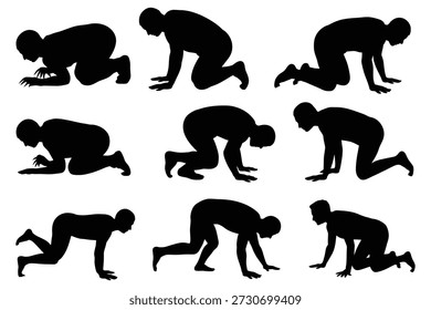 Menschliche Figuren kriechen in verschiedenen Posen Silhouette