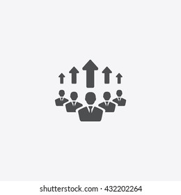 Human figures as a growing graph icon, sign of  team on isolated background