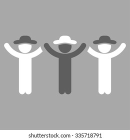 Human Figures Hands Up Roundelay vector icon. Style is bicolor flat symbol, dark gray and white colors, rounded angles, silver background.