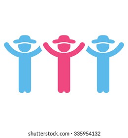 Human Figures Hands Up Roundelay vector icon. Style is bicolor flat symbol, pink and blue colors, rounded angles, white background.