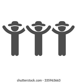 Human Figures Hands Up Roundelay vector icon. Style is flat symbol, gray color, rounded angles, white background.