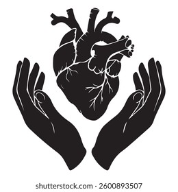 human figures in a heart shape, hands joining together in solidarity, symbolizing compassion, care, and health, creating a strong logo for the humanitarian foundation