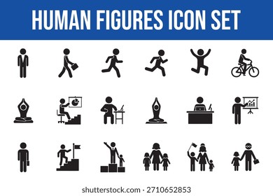 Human Figures Icon Set with Business and Sports Activities