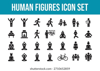 Human Figures Icon Set with Business and Sports Activities