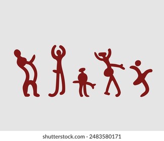Human figures images set, vector illustration, from the Jörlov rock art in Sweden, ancient rock carvings from the Bronze Age
