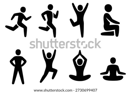 Human figures in various active and meditative poses