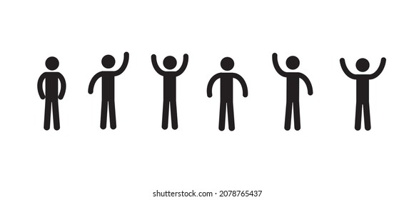 human figures, various poses and gestures, hand gestures, pictogram, silhouettes of people isolated on a white background