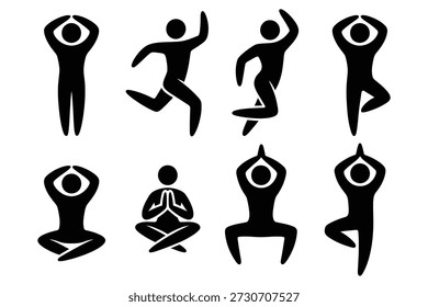 Human figures in various yoga and dance poses meditation