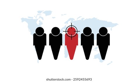 Human Figures and World Map Global Recruitment Service. HR recruiting people for business office work concept vector art