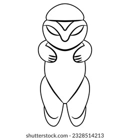 Human figurine from ancient China. Hongshan culture. Black and white linear silhouette.