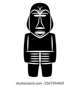 
Human figurine from ancient Mexico. Mezcala culture. Native American tribal idol. Black and white silhouette.