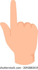 Human finger pointing up on white background. Vector index up, gesturing pointer and gesture forefinger illustration