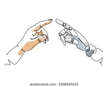 Human finger touch Robot finger shows the relationship of human and Artificial Intelligence vector illustration graphic EPS 10