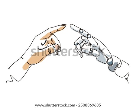 Human finger touch Robot finger shows the relationship of human and Artificial Intelligence vector illustration graphic EPS 10