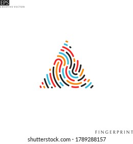 Human fingerprint. Colorful pyramid logo. Isolated fingerprint on white background