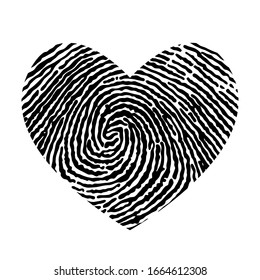 Human fingerprint with heart silhouette. Line art red icon. Vector isolated heart. Couple logo. Abstract vector background. Romantic design. Love symbol. Hand print. Love line art. Fingerprint icon.