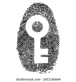 human fingerprint icon with key silhouette. finger print flat stroke minimal modern vector logo illustration. isolated on white background. concept of press for personal and touchscreen id thumbprint