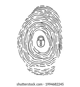 Humana con candado dentro. Concepto de acceso coordinado. Contraseña en el teléfono. Doodle. Mano Cortada.