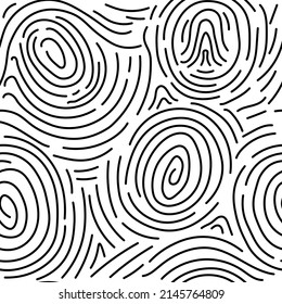 Patrón sin fisuras de huellas dactilares humanas en color negro. Fondo de seguimiento de vectores