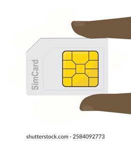 Human fingers holding sim card. cartoon design isolated on white background. Mobile element, communication. Fingers closeup, standard SIM card. Vector illustration