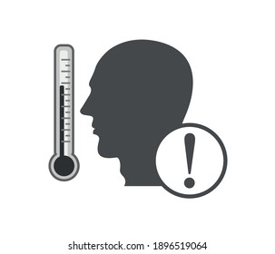 Human with fire line icon. Man head with high temperature on thermometer outline style pictogram on white background. Corona virus symptoms for mobile concept and web design. Vector graphics
