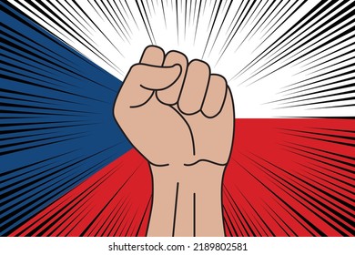 Human fist clenched symbol on flag of Czechia background. Power and strength logo