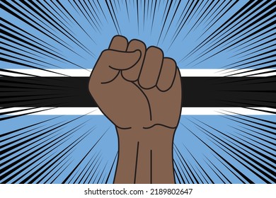 Human fist clenched symbol on flag of Botswana background. Power and strength logo