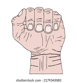 Human fist in doodle style. Hand Drawn. Freehand drawing. Sketch.
