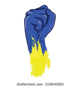 Human fist graphics in blue yellow Ukraine flag colors vector illustration isolated on white background.Solidarity for Ukraine,Concept of resistance. Stop war concept.Patriotic illustration