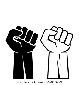 Human fist hand icon set vector illustration on white background. Protest struggle concept outline icon.