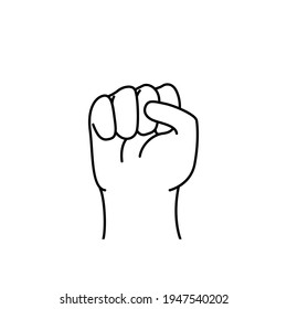 Human fist isolated on white. Line vector human fist. 