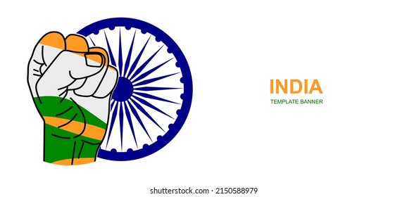 Human fist on the background of the flag of India. The concept of resistance. Creative India flag concept. Solidarity with India.