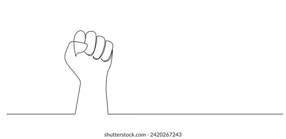 human fist punch above protest power one line art design background vector