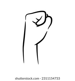 Human fist punch line art vector illustration, hands clenched power strength