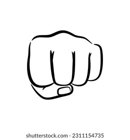 Human fist punch line art vector illustration, hands clenched power strength