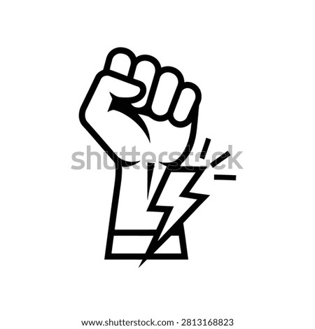 Human fist raised with lightning bolt power symbol lightning strength resistance clenched electricity empowerment