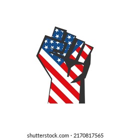 Human fist with USA flag. American Power sign simbol. United States of America usa country. Vector icon isolated illustration eps10