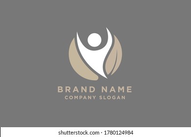 human fit health with leaf logo design inspiration
