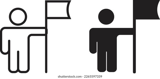 Humano con icono de la bandera línea de estilo plana simple y moda y sólido Isolated vectorial ilustración sobre fondo blanco. Para aplicaciones, logotipo, sitios web, símbolo , UI, UX, gráfico y diseño web. EPS 10.