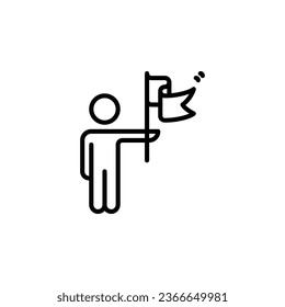 Human with flag, leadership outline icon. Vector illustration. Isolated icon is suitable for web, infographics, interfaces, and apps.