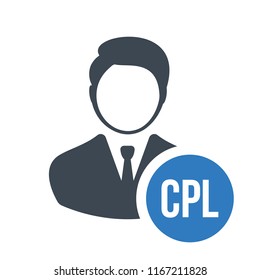 Human flat icon with word CPL cost per lead