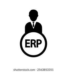 Human flat icon with word ERP Enterprise Resource Planning. Erp text icon, enterprise, system, abbreviation, application, corporate business process