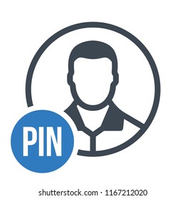 Human flat icon with word PIN (personal identification number)