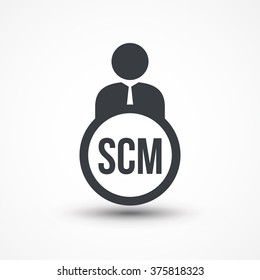 Human flat icon with word SCM supply chain management 