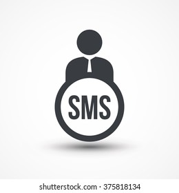 Human flat icon with word SMS short message service