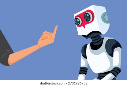 
Homem Invertendo um Robô Desaprovando Ilustração de Vetor. Manifestação contra a utilização da inteligência artificial 