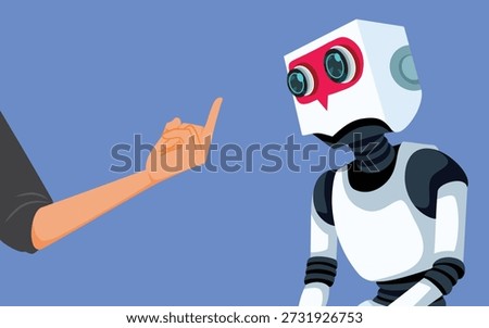
Human Flipping Off a Robot Disapproving Vector Illustration. Person protesting against the use of artificial intelligence 