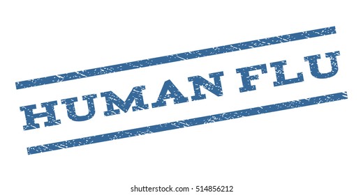 Human Flu watermark stamp. Text caption between parallel lines with grunge design style. Rubber seal stamp with unclean texture. Vector cobalt blue color ink imprint on a white background.