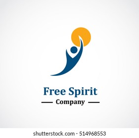Human flying achieve to the sun abstract vector and logo design or template success business icon of company identity symbol concept